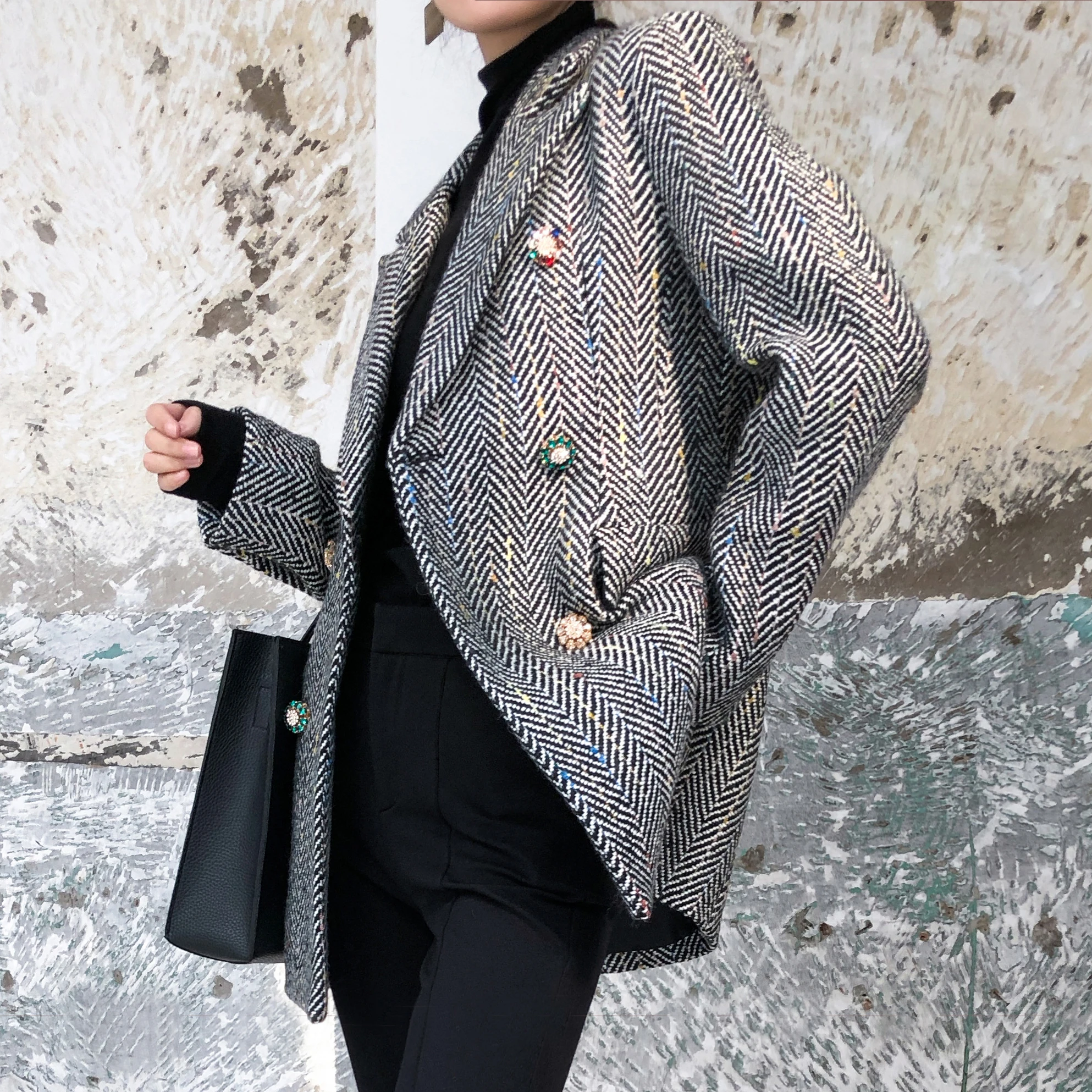 women wool blazer double breasted office suit jacket designer blazer women blazers and jackets pockets work wear suit outwear