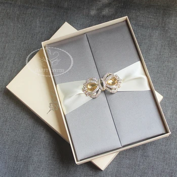 

Free Shipping! HI2011 Custom Silver Grey Silk Invitation with Silver Foiling Printing More Colors Available