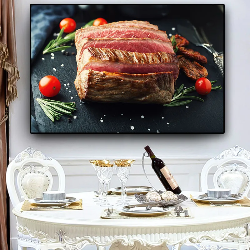 Vegetable Meat Knife and Fork Kitchen Canvas Painting Cuadros Scandinavian Posters Prints Wall Art Food Picture Living Room | Дом и сад