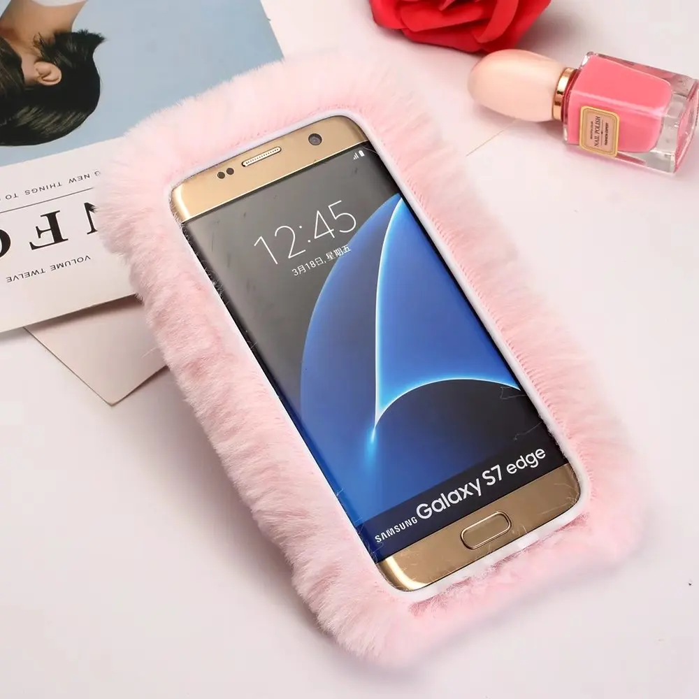 Роскошный теплый Пушистый Плюшевый чехол с кроликом для samsung Galaxy S6 S7 Edge S8 S9 S10 Plus S10e A10e A20e чехол с мехом из меха с мехом