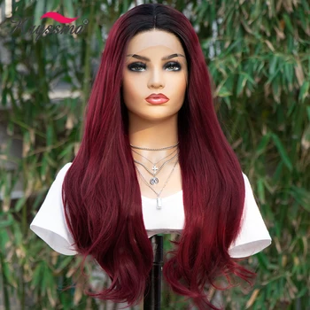 

Kryssma Ombre Burgundy Red Synthetic Wigs For Women Long Wave Lace Front Wig Women's Cosplay Wigs Mixed Black Heat Fiber Hair