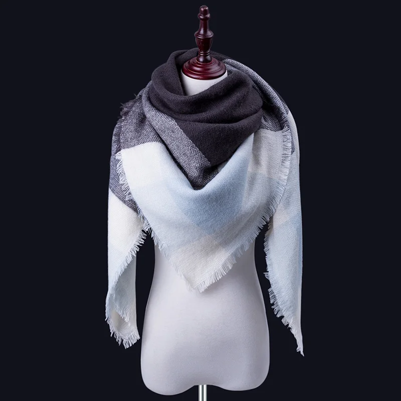 Модный кашемировый зимний шарф для женщин, шерстяной шарф в клетку, теплый шарф из пашмины, шали и шарфы