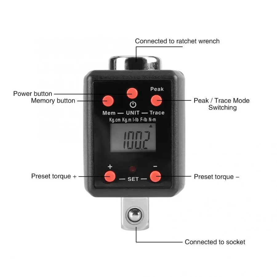 3Pcs 2-200nm Digital Display Torque Wrench Adapter 1//2/" Drive 3//8/" 1//4/" Adaptors