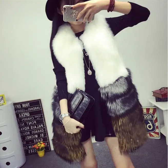 Vetement Winter Autumn Women's Long Fox Faux Fur Coat Artificial Fur Vest Furry Vests Femme Jackets Fake Fur Gilet ZM49