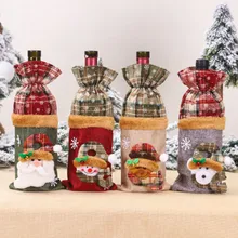 Чехол для бутылки вина Санта-Клаус Снеговик вышивка нарисованный карман шотландский узор Рождественская вечеринка украшения стола сумки