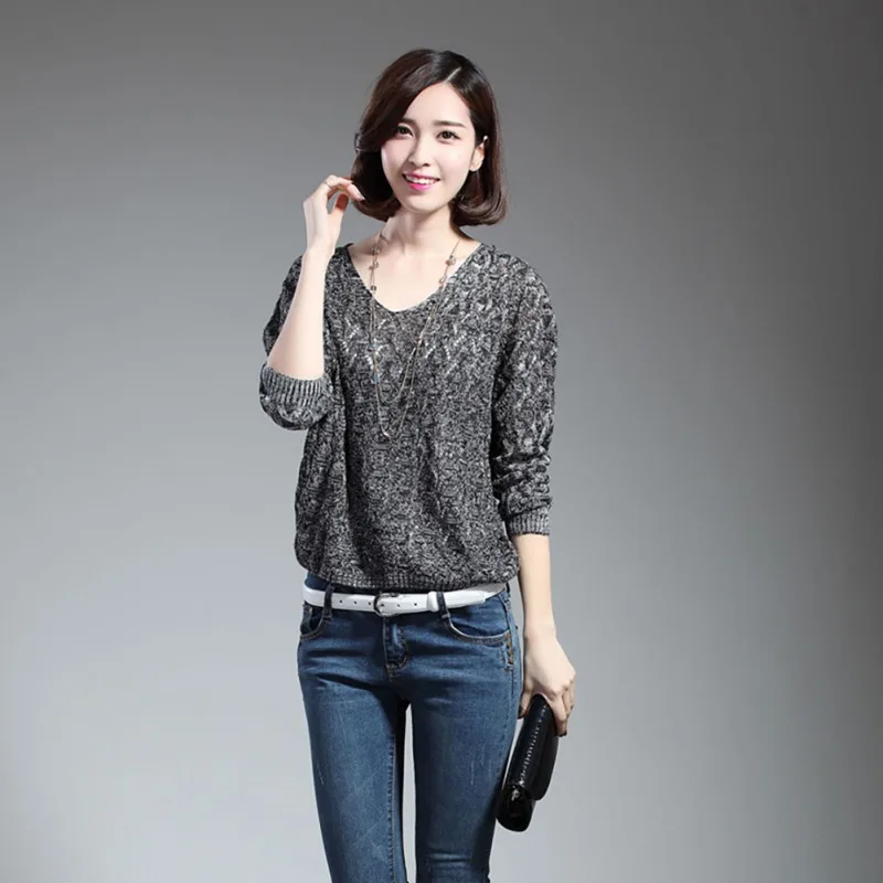 

Autumn and winter women's sweater pullover V-neck casual long-sleeved fashion openwork sweater women's woolen knit vest