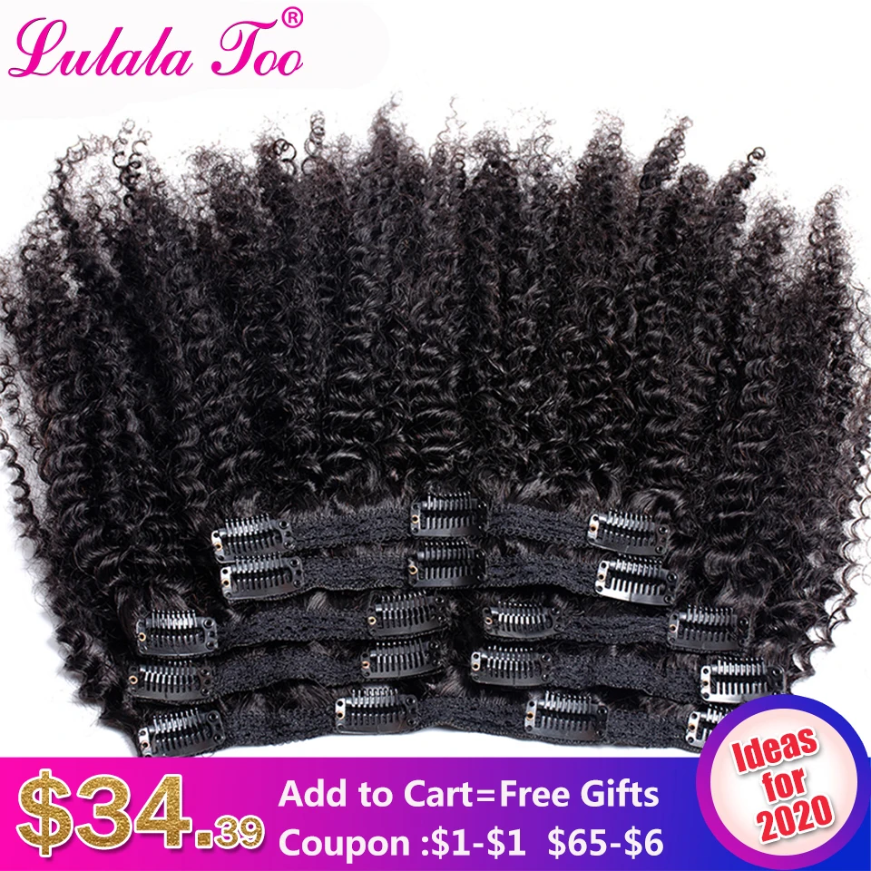 Goedkoop Afro Kinky Krullend Clip In Human Hair Extensions 4B 4C Braziliaanse Remy Haar Natuurlijke Kleur 7 Stks set 120G Voor een Hoofd Lulalatoo