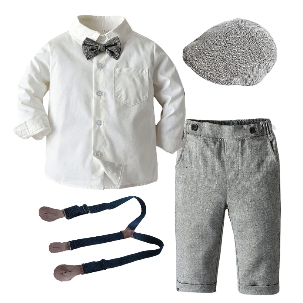 Boys Long Sleeve Clothes for 1 3 5 Years Toddler Set Hat + Shirt Bow tie Pants Fashion Party wedding Handsome Gentleman Suit |