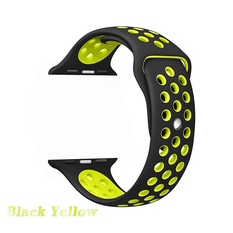 black yellow Дышащий спортивный ремешок для наручных часов для Apple watch5 4 44/40 мм Nike кремниевый браслет для наручных часов iwatch, версия 1, 2, 3, ремешок 42/38 мм браслет - Цвет ремешка: black yellow