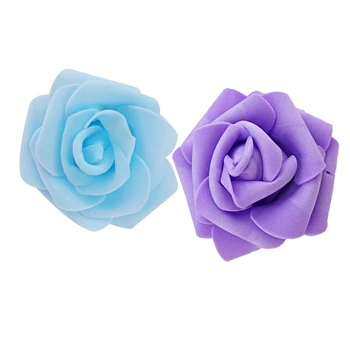 

200Pcs High Quality 6Cm Foam Rose Heads Artificial Flower Heads Wedding Decoration - Light Purple & Light Blue