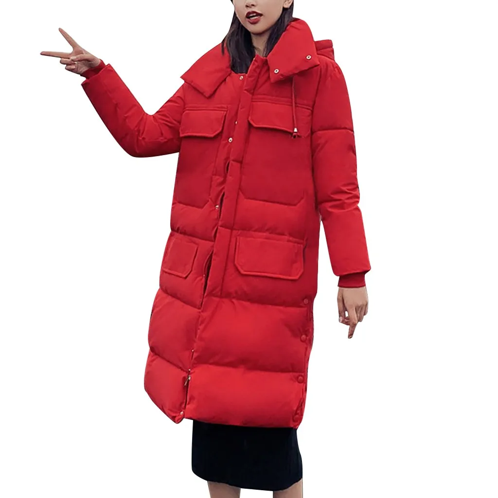 Женский пуховик с длинным рукавом, зимний пуховик на молнии, пальто с карманами, пальто с капюшоном, kurtki damskie zimowe L924 - Цвет: RD