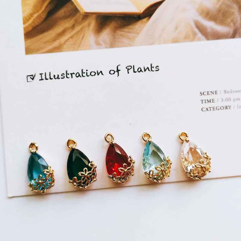 

Glass Mixed Color Eardrop Flower Alloy Necklace Earring Accessories Charms Pendant Jewelry Making Diy Handmade Material 6pcs