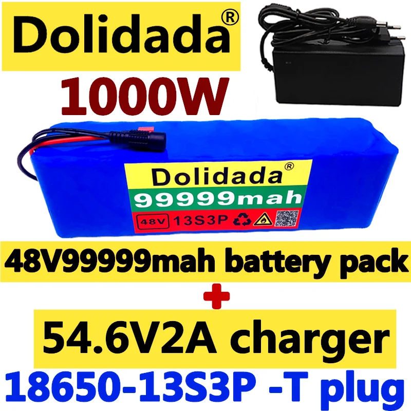 Dolidada 48V99.999Ah 1000w 13S3P 48V комплект литий ионный батарей 99999mah для 54 6 v электрический