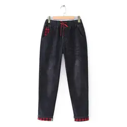 Повседневные джинсы размера плюс, осень 2019, женские модные свободные Стрейчевые джинсовые штаны длиной до щиколотки, F32-F140