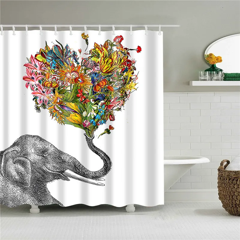 Animals Elephant Shower Curtains Pattern Bathroom Curtain Set Nordic Polyester Bath Screens Waterproof With Hooks