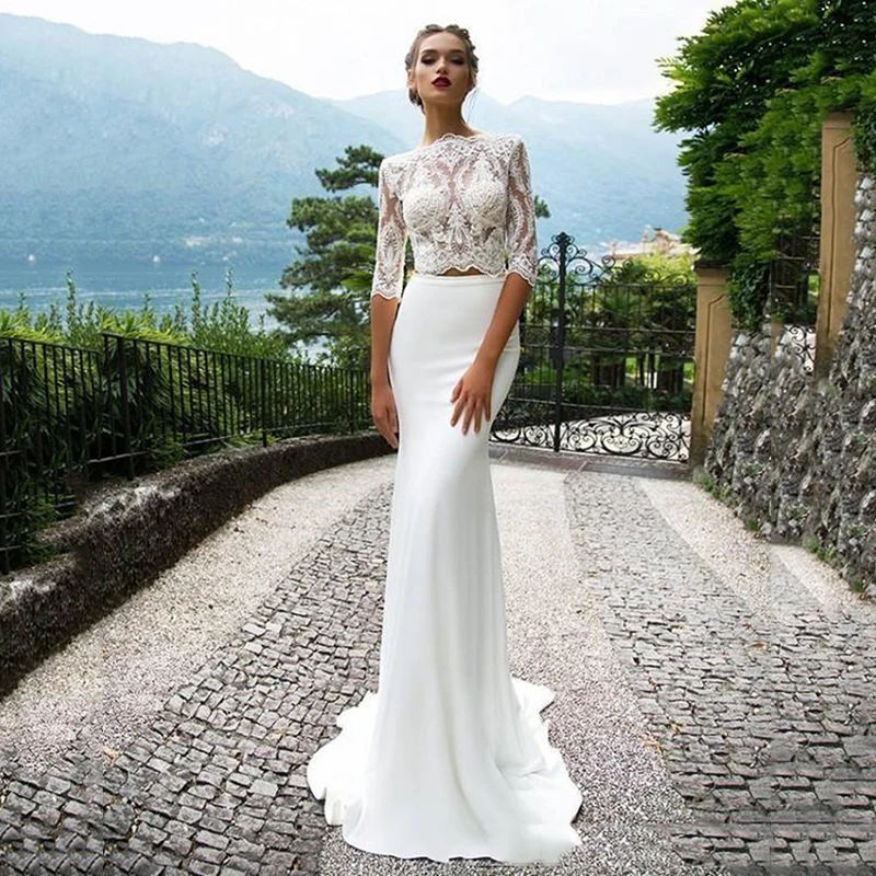 Bohemian Lace Wedding Dresses Long 