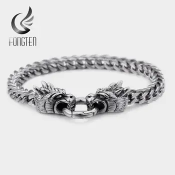 

Fongten Dragon Bracelet Men Stainless Steel Long Link Chain Vintage Bracelets Male Fashion Jewelry