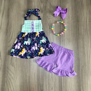 

baby Girl girls unicorn outfits unicorn top with purple shorts girls outfits with accessories