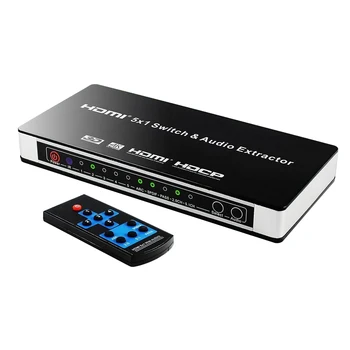 

5x1 Arc Power Adapter Video Switcher TV Home 3D DVD Laptop Converter Office 4K Remote Control HDMI Audio Extractor PC