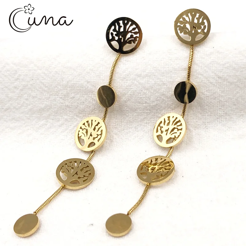 

Women's Fashion Long Tassel Life Tree Stars Hanging Earrings Stainless Steel Classic Hanging Earrings Gold/Silver Accessories