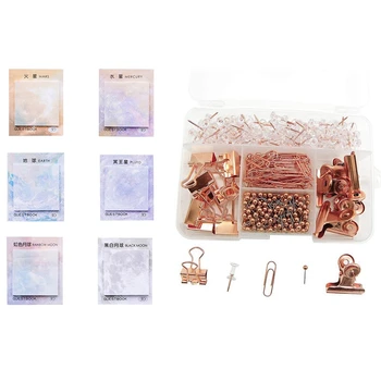 

6 Pcs Planet Painting Sticky Note Set with Push Pins Binder Clips Paper Clips Map Tacks Sets