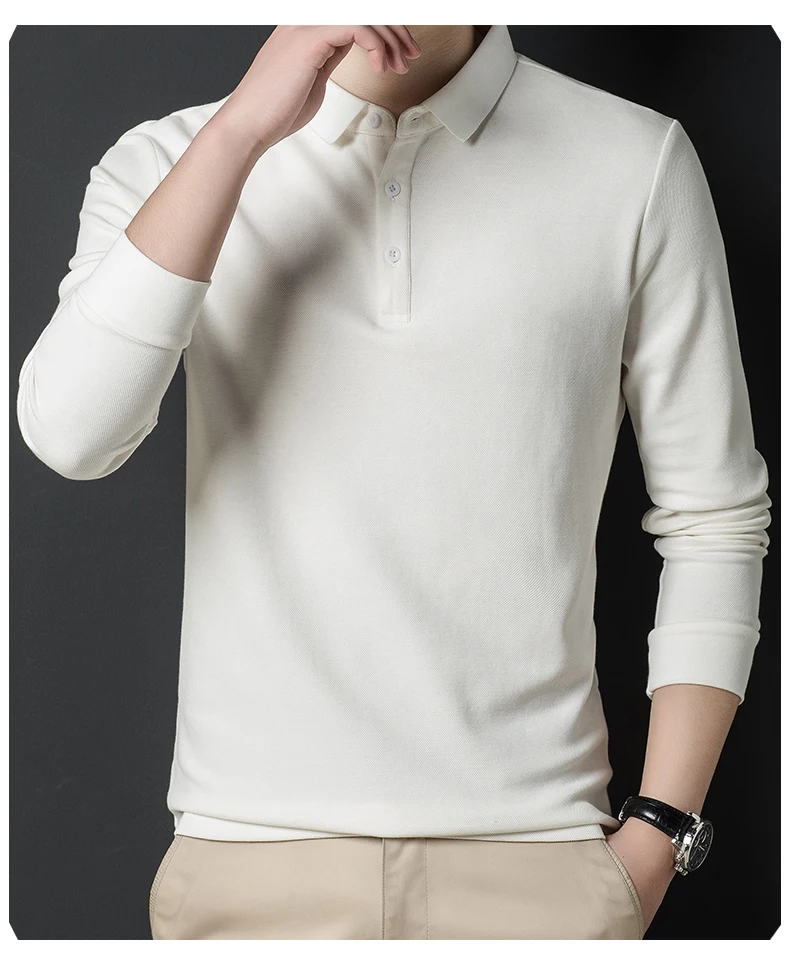 Top Grade Neue Mode Designer Marke Luxus Männer Polo Shirt 100% Baumwolle Casual Langarm Tops Einfarbig Männer Kleidung_voghion.com