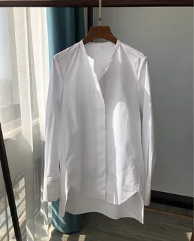 

Women Shirt Cotton Shirt Long Sleeve Shirt with Rounded Hem Womens Tops and Blouses