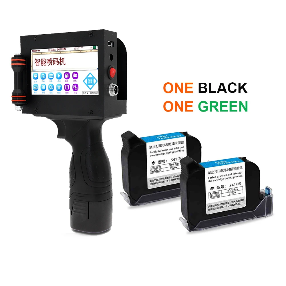 one black one green Портативные принтеры этикеток ручные Принтеры штрих-кода для даты, времени, письма, qr-кода, изображения для пластика, металла, картона, дерева, стены - Цвет: one black one green