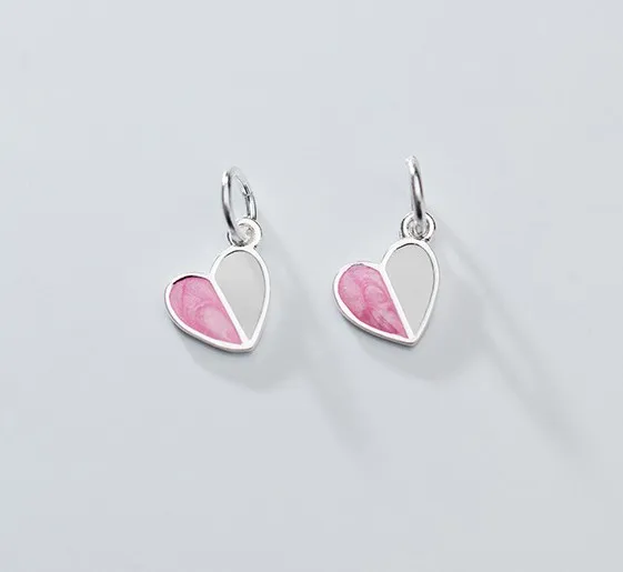 silver pink 1pcs 925 пробы Серебряный романтичный ручной работы розовый и синий сердце амулеты украшения маленький чокер браслеты Серебряные Подвески Сделай Сам ювелирные изделия - Окраска металла: silver pink 1pcs