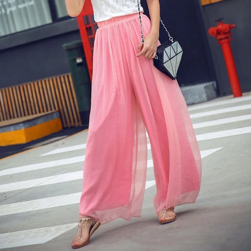 

2019 Plus Size Women Pants Chiffon Female Trousers Casual Wide-Leg Pant Women Summer High Waist Slim Fashion Pants Streetwear