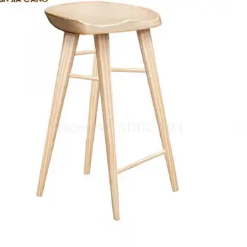 

Solid Wood Bar Chair Dining Chair Household Nordic Log Bar Chair Simple Leisure High-footed Stool, Front Desk Chair, Study Chair