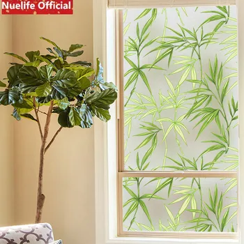 

60cmx200cm bamboo leaves pattern glue-free electrostatic glass film window opaque home sliding door bathroom privacy pvc film