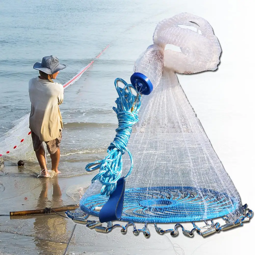

240/300/360cm Outdoor Fishing Hand Throw Fine Mesh Cast Net Flying Trap Disc