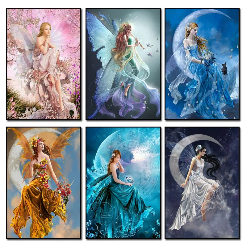 5D DIY Diamond Painting Cross Stitch Embroidery Fantasy Moon Girl Needlework Round Home deco Christmas Mosaic | Дом и сад