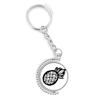 

Black Pineapple Line Drawing Fruit Rotatable Key Chain Ring Keyholder