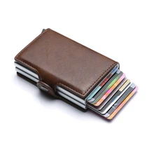 Кошелек для карточек Автоматическая кредитной карты кошелек для монет, карт Для мужчин кошелек задний карман держатель для карт Блокировка кожаный бумажник ретро кошелек для монет карман для карт