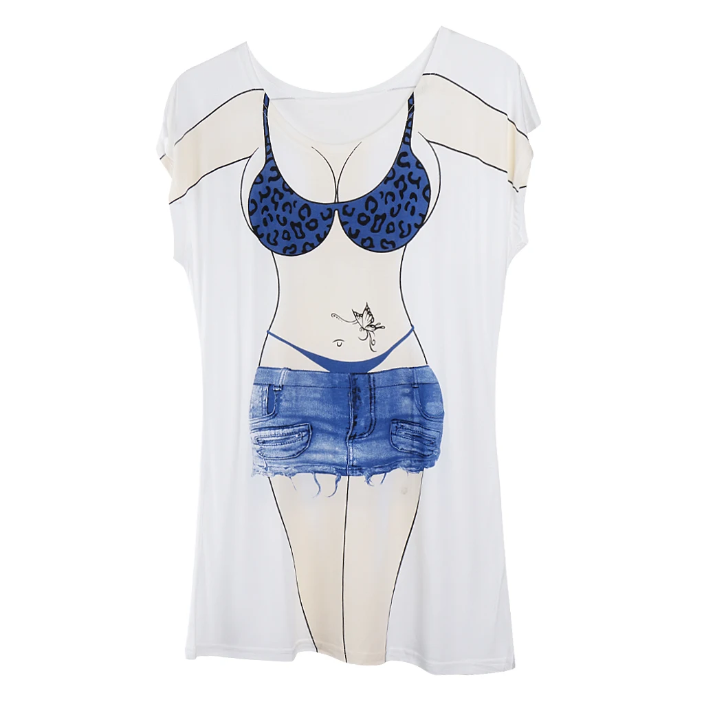 Novelty Young Girl 3d Print T-shirt Women's Fashion Cover-Ups Swimwear Bikini Hen Night Pajama Oversize T-Shirt Tee