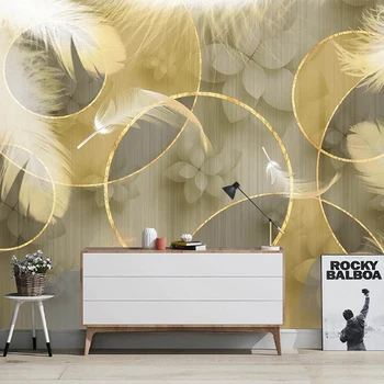 

Custom Mural Wallpaper Modern Simple 3D Golden Circle Feather Fresco Living Room Bedroom Background Wall 3D Waterproof Stickers