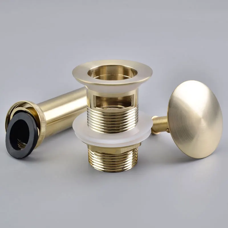 Brushed Gold Solid Brass Pop-Up Drain with Overflow