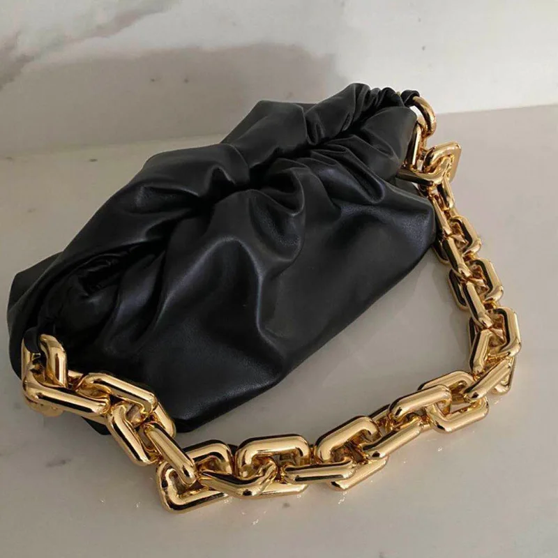 

Spring Summer 2020 Thick Chain Cloud Bag Cowhide Bag Shoulder Messenger Bag Genuine Leather Hobos Luxury Handbags Designer