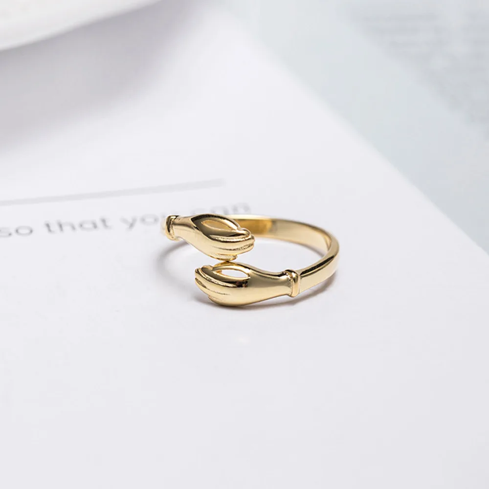 

Genuine 925 Sterling Silver Double Layer Give Me A Hug Hand Open Finger Rings for Women Fashion Sterling Silver Jewelry
