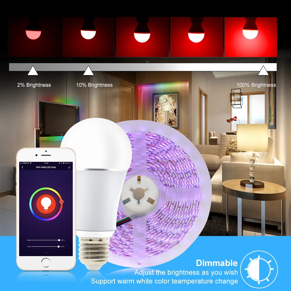 Najtaniej Tuya Smart sterowania WiFi żarówka LED RGB światła E27 E14 GU10 AC 85 265V 7W inteligentne życie kontrolę aplikacji za pomocą Amazon Alexa i Google domu.
