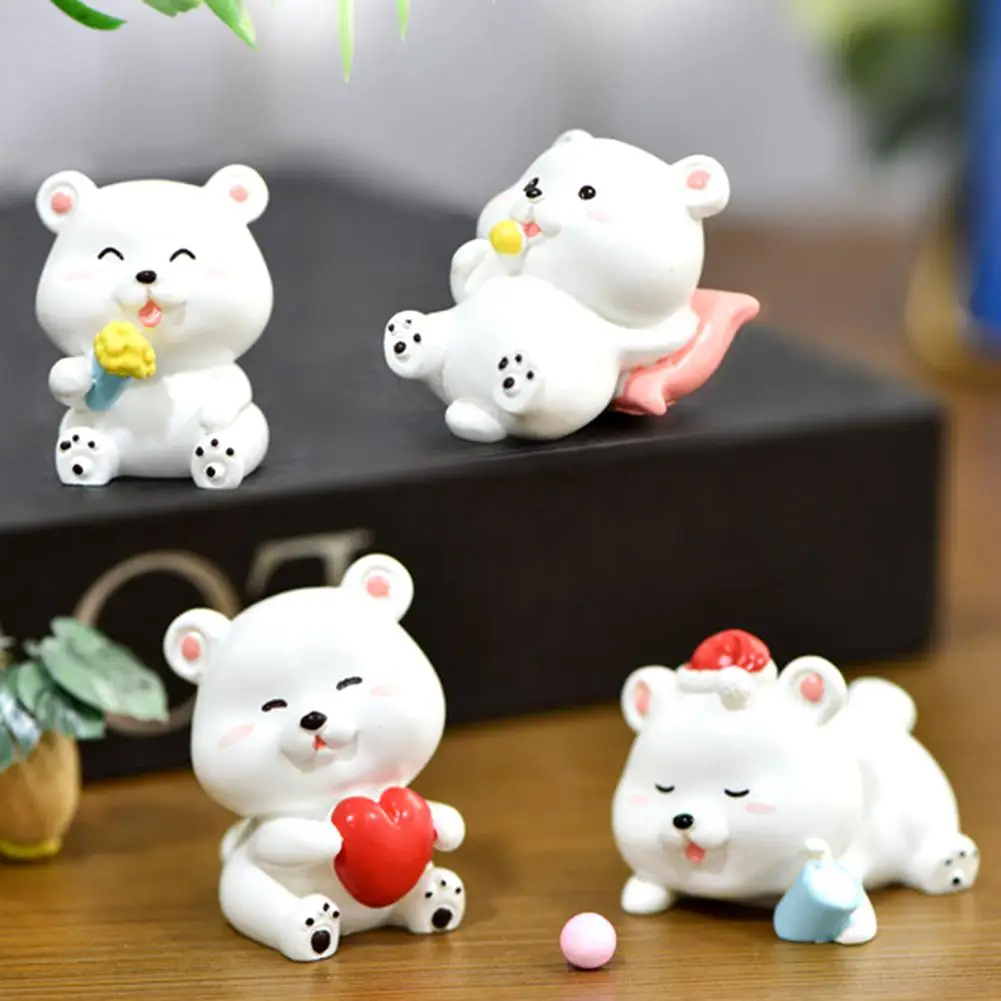 

4Pcs Mini Bear Heart Animal Model Ornament Fairy Garden Micro Landscape Decor
