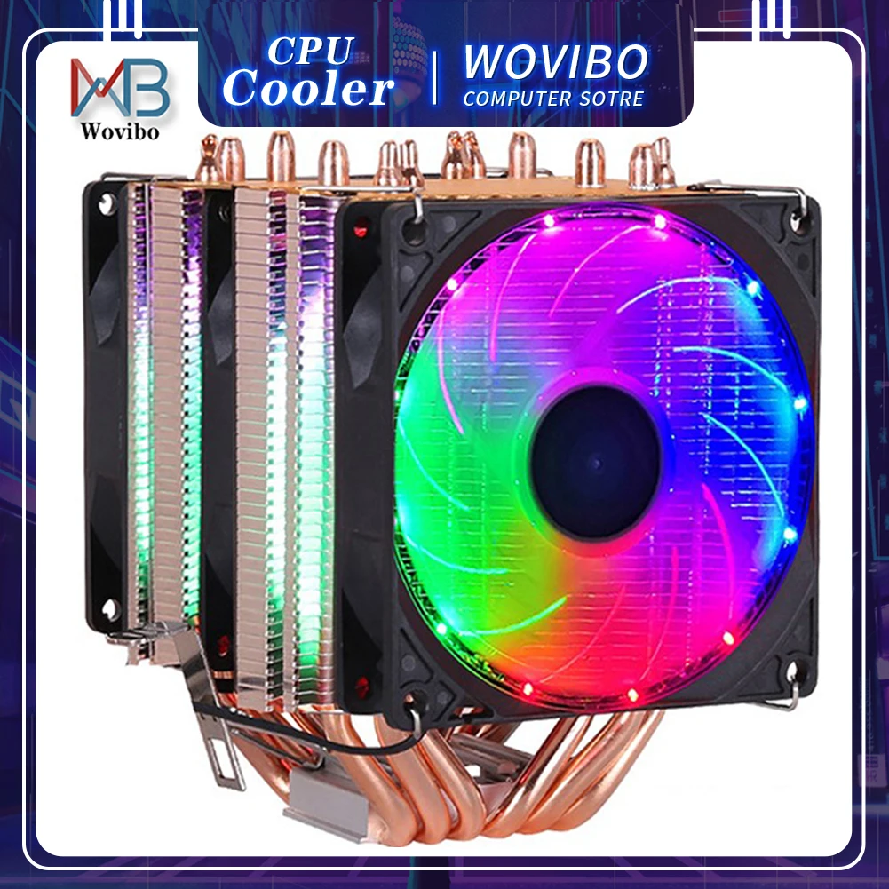 6 Heatpipes RGB CPU Cooler Radiator Silent PWM 4PIN 130W For Intel LGA 1150 1151 1155 1200 1366 2011 X79 X99 AM3 AM4 Ventilador