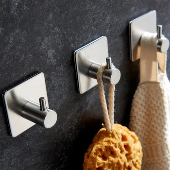 

Stainless Steel Robe Hooks Wall Door Clothes Hanger Kitchen Bathroom Rustproof Self Adhesive Towel Hooks Key Holder Wall Hanger