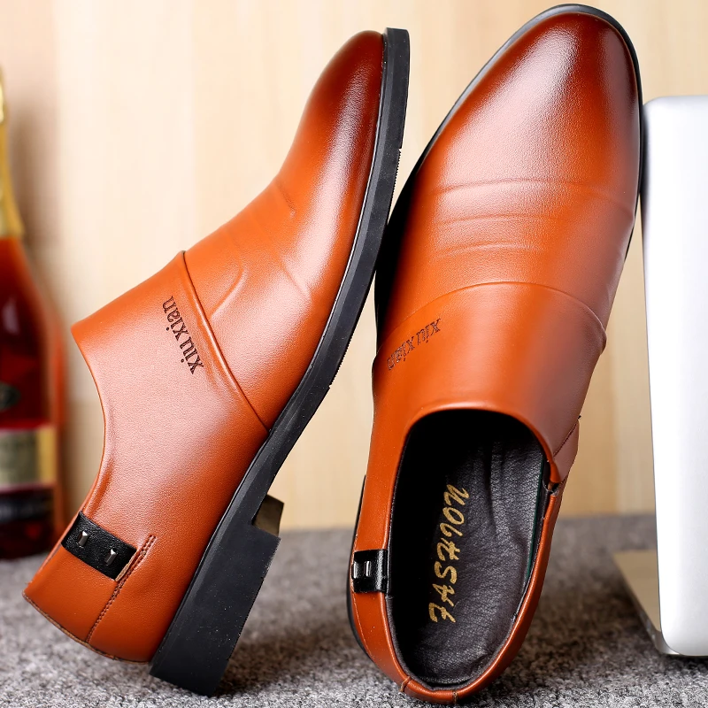 Мужская обувь; Роскошные Брендовые мужские классические туфли; мужские туфли с острым носком, визуально увеличивающие рост 5 см; модная дизайнерская обувь для мужчин
