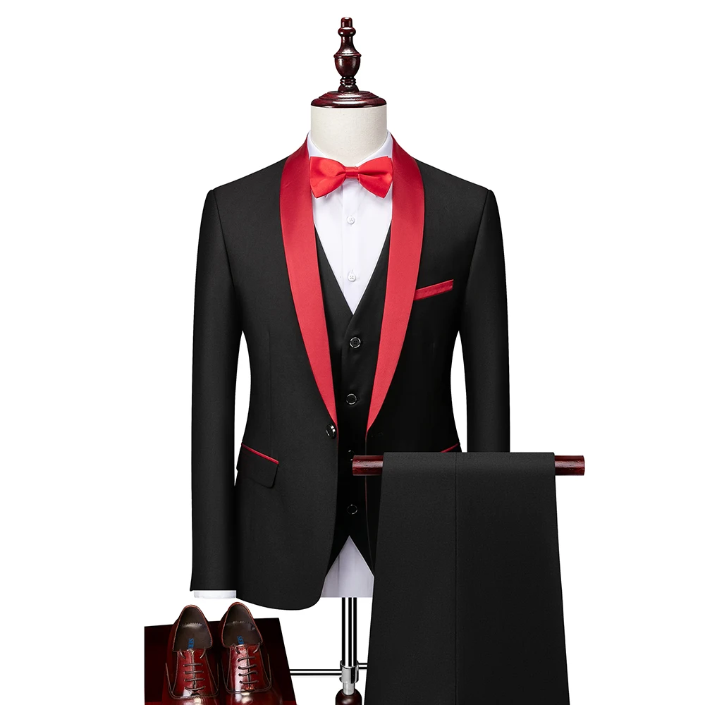 Men Skinny 3 Pieces Set Formal Slim Fit Tuxedo Prom Suit / Male Groom Wedding Blazers High Quality Dress Jacket Coat Pants Vest | Мужская