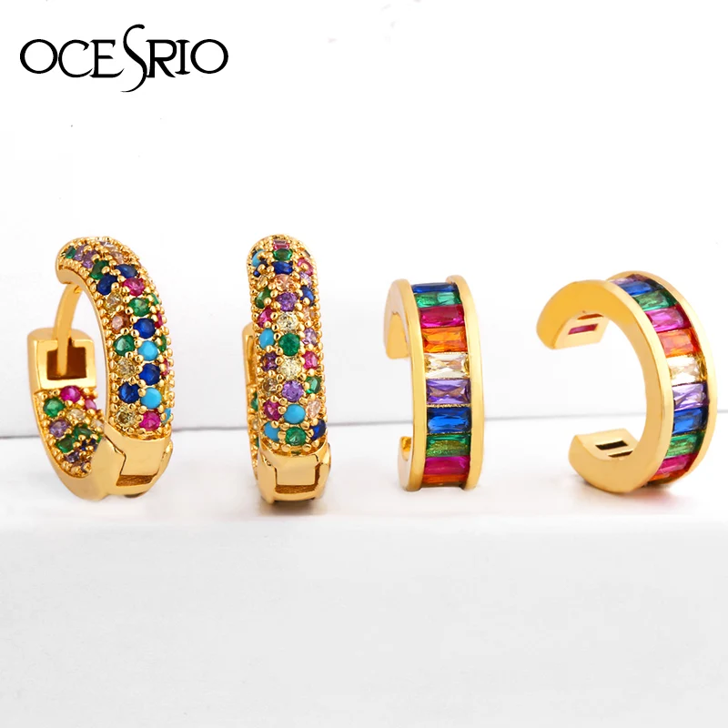

2019 Luxury Rainbow Hoop Earrings for Women Micro Pave Colorful Zirconia Round Earring Delicate Tiny Fashion Jewelry ers-r28
