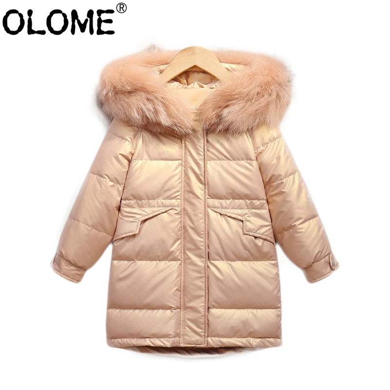 

Children's Down Coat Girls Boys Winter Clothes Teenager Parka with Fur Collar Thicken Kids Outwear OLOME New Toddler Long Jacket