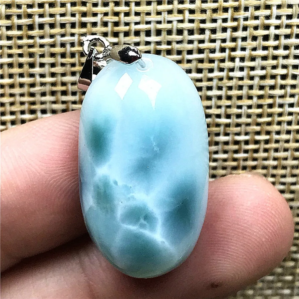 Натуральная синяя подвеска larimar для женщин, 26x15x8 мм, бусины в стиле Доминика, кристалл, овальный, прозрачный камень, модное ожерелье, подвеска, ювелирное изделие AAAAA